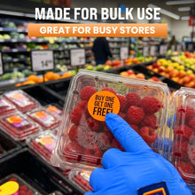 Load image into Gallery viewer, Bulk Case of 100 Rolls - 500pcs BOGO Stickers, 1.5" Diameter, Fluorescent Orange, Retail Price Labels