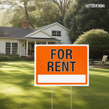 Load image into Gallery viewer, Bulk Case of 37 Sets - 2pk For Rent Signs with Stakes | 17" x 13" Large Corrugated Plastic House For Rent Yard Signs with H-Frame Stakes for Real Estate