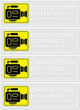 Load image into Gallery viewer, Bulk Case of 250 Sets - in Car Camera Recording Sticker 4pcs | Camera Recording in This Vehicle Decals for Rideshare, Van, Truck, Taxi Drivers. Clear Weatherproof Vinyl, 6" x 2"