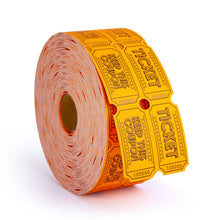 Load image into Gallery viewer, Bulk Case of 40 Sets - 1000 Raffle Tickets Double Roll | Tickets for Events, Drinks, 50/50, Carnival, Classroom (Fluorescent Orange)