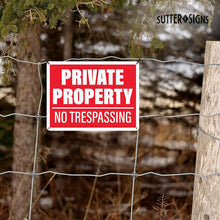Load image into Gallery viewer, Bulk Case of 83 Sets - Private Property No Trespassing Sign (4 Pack) 12x9 inches