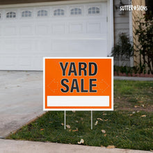 Load image into Gallery viewer, Bulk Case of 23 Sets - 3pk Yard Sale Signs with Stakes | Large Weatherproof Corrugated Plastic Garage Sale Supplies with Metal H Frame Stakes, 17" x 13"