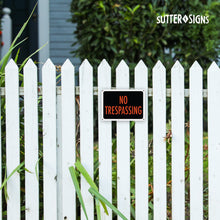 Load image into Gallery viewer, Bulk Case of 50 Sets - 4pk No Trespassing Sign Thick PVC Plastic No Trespassing Signs For Private Property w/ Pre-Drilled Mounting Holes, 12" x 8.5"