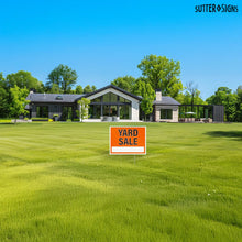 Load image into Gallery viewer, Bulk Case of 23 Sets - 3pk Yard Sale Signs with Stakes | Large Weatherproof Corrugated Plastic Garage Sale Supplies with Metal H Frame Stakes, 17&quot; x 13&quot;