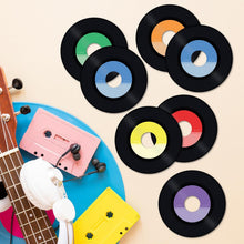 Load image into Gallery viewer, Bulk Case of 120 Sets - Vinyl Record Cutouts 4.5" | Disco Party Decorations, 80s 70s 60s Rock and Roll Party Favors, Groovy Classroom Decor for Music Bulletin Board | 54pcs Cardstock Cut Outs &amp; 54pcs Glue Dot Stickers
