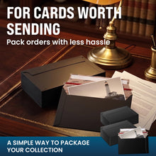 Load image into Gallery viewer, Bulk Case of 10 Sets - 100pcs Card Shipping Envelopes, 340gsm Tear Seal Mailers 7" x 4.35" - Black, Ultra-Rigid 340gsm Protection, Fast Tear-Strip Seal, Fits Toploaders &amp; Semi-Rigids, Sleek Matte Black Finish