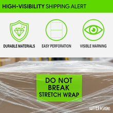 Load image into Gallery viewer, Bulk Case of 20 Rolls - Do Not Break Shrink Wrap Labels, 300pcs - 3x5 Green Pallet Stickers