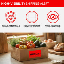 Load image into Gallery viewer, Bulk Case of 20 Rolls - 300pcs Perishable Labels for Shipping Receiving, 3" x 5" Bright Red Perforated Stickers