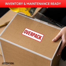 Load image into Gallery viewer, Bulk Case of 20 Rolls - 500pcs Overpack Stickers for Shipping Receiving, 2.5" x 6" Perforated Labels, Strong Permanent Adhesive