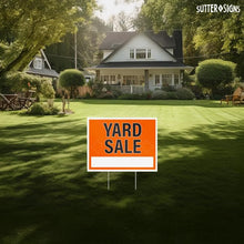 Load image into Gallery viewer, Bulk Case of 23 Sets - 3pk Yard Sale Signs with Stakes | Large Weatherproof Corrugated Plastic Garage Sale Supplies with Metal H Frame Stakes, 17&quot; x 13&quot;