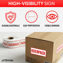 Load image into Gallery viewer, Bulk Case of 20 Rolls - 500pcs Overpack Stickers for Shipping Receiving, 2.5" x 6" Perforated Labels, Strong Permanent Adhesive