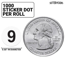 Load image into Gallery viewer, Bulk Case of 125 Sets - 1000pcs Number 9 Stickers, 0.5" Number Nine Sticker Dot Labels for Organization, Inventory, 1000/roll