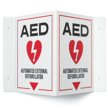Load image into Gallery viewer, Bulk Case of 100 Signs - AED Wall Mount Sign | 3D Projecting Automated External Defibrillator Safety Signage for the Workplace, 6&quot; x 8&quot; x 4&quot;