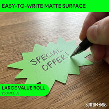 Load image into Gallery viewer, Bulk Case of 50 Sets - Starburst Price Tag Stickers, 3" x 5" Fluorescent Green Starburst Signs, Removable Adhesive, 250pcs