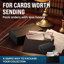 Load image into Gallery viewer, Bulk Case of 20 Sets - 50pcs Card Shipping Envelopes, 340gsm Tear Seal Mailers 7" x 4.35" - Black, Ultra-Rigid 340gsm Protection, Fast Tear-Strip Seal, Fits Toploaders &amp; Semi-Rigids, Sleek Matte Black Finish