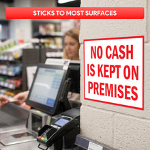 Load image into Gallery viewer, Bulk Case of 250 Sets - 3pcs No Cash On Premises Sign, 5" x 7", Self Adhesive Weatherproof Vinyl Stickers for Business, Store, Retail