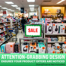 Load image into Gallery viewer, Bulk Case of 60 Sets - Sale Signs for Retail Stores 50pcs, 4.5" x 6.5", Green Starburst Paper Card Price Tags for Yard Sale, Garage Sale