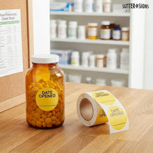 Load image into Gallery viewer, Bulk Case of 100 Sets - 500pcs Date Opened Stickers, Medication Safety Label, Food Date Label Roll, 1.25" Diameter