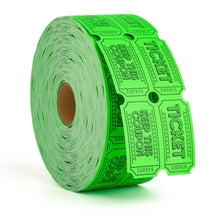 Load image into Gallery viewer, Bulk Case of 40 Rolls  - 1000 Raffle Tickets Double Roll | Tickets for Events, Drinks, 50/50, Carnival, Classroom (Fluorescent Green)