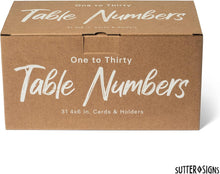 Load image into Gallery viewer, Bulk Case of 20 Sets - Wedding Table Numbers 1-30 Gold Card Holders Set | Elegant Table Seating Signs for Wedding Receptions