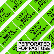Load image into Gallery viewer, Bulk Case of 20 Rolls - Do Not Break Shrink Wrap Labels, 300pcs - 3x5 Green Pallet Stickers