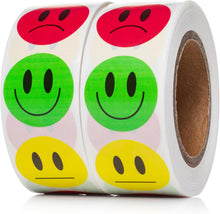 Load image into Gallery viewer, Bulk Case of 100 Sets - Smiley Face Stickers 1000 pcs | Green/Yellow/Red Smile Stickers for Teachers Parents Rewards, 3 Designs, 2 Rolls of 500 Labels Each