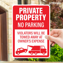 Load image into Gallery viewer, Bulk Case of 60 Signs - Private Property No Parking Sign | Violators Will Be Towed Do Not Park Here Sign, 10x14 Inch Rust-free Aluminum