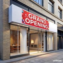 Load image into Gallery viewer, Bulk Case of 100 Signs - Grand Opening Banner, 3' x 8' Now Open Sign for Business, Shop, Polyester Banner with Grommets, Rope Included for Easy Installation