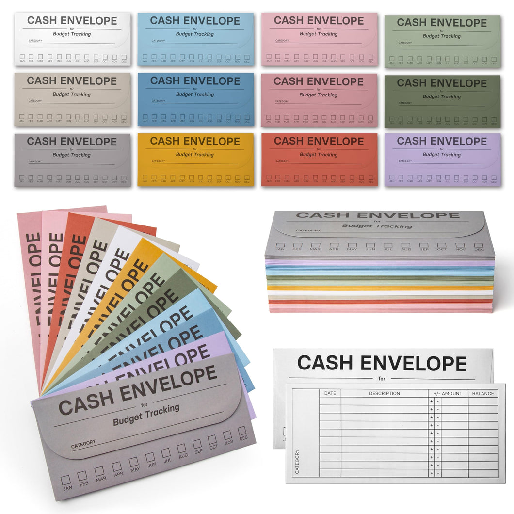 Bulk Case of 40 Sets - Cash Envelopes for Budgeting 96 pk | Money Envelopes for Cash Saving Budget System, 12 Assorted Colors