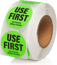 Load image into Gallery viewer, Bulk Case of 50 Sets - 1000 Labels Use First Stickers for Food Service, 1.5-inch Wide, by Sutter Signs