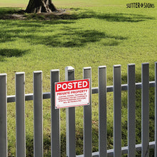 Load image into Gallery viewer, Bulk Case of 50 Sets - Posted Private Property Signs 4 PK | No Hunting No Trespassing PVC Signs with Mounting Holes, 14" x 10"