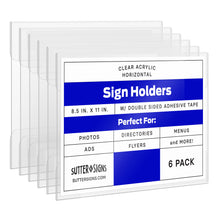 Load image into Gallery viewer, Bulk Case of 12 Sets - Acrylic Wall Sign Holders 8.5x11 | Horizontal Wall Frame (6pk)