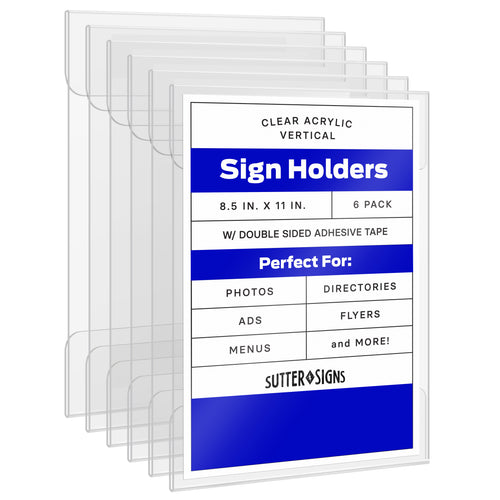 Acrylic Wall Sign Holders 11x8.5 | Vertical Wall Frame (6pk)