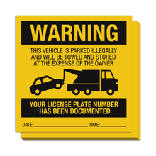 Load image into Gallery viewer, Illegally Parked Warning Stickers (Pack of 25)