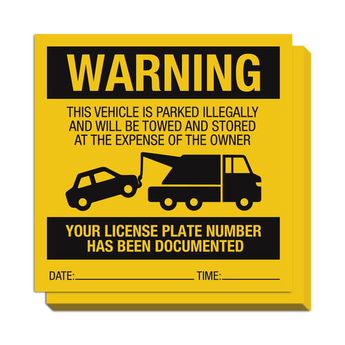 Illegally Parked Warning Stickers (Pack of 25)