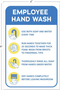 Employee Hand Wash Sign Guide Sticker (Pack of 6)