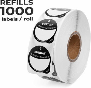 Daily Food Rotation Labels Removable 1" Day Dots, 1000 ct Refill Roll, Sunday