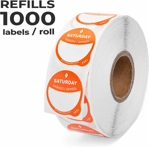 Daily Food Rotation Labels Removable 1" Day Dots, 1000 ct Refill Roll, Saturday