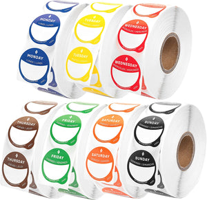 Daily Food Rotation Labels Removable 1" Day Dots, 7000 ct Refill Roll Set (No Dispenser Box)