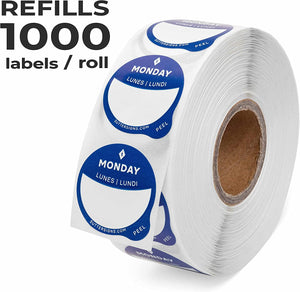 Daily Food Rotation Labels Removable 1" Day Dots, 1000 ct Refill Roll, Monday