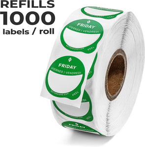 Daily Food Rotation Labels Removable 1" Day Dots, 7000 ct Refill Roll Set (No Dispenser Box)