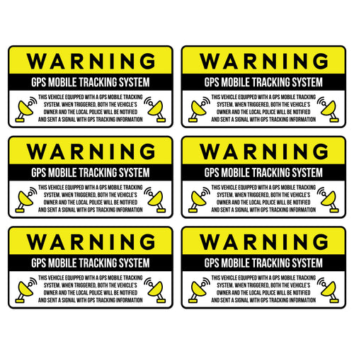 Anti-Theft Car Vehicle Stickers with GPS Tracking Warning (Pack of 6)