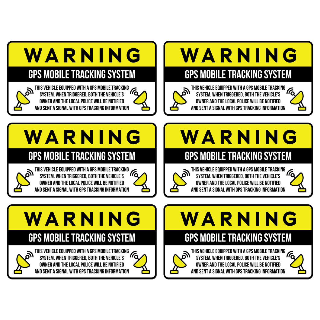 Anti-Theft Car Vehicle Stickers with GPS Tracking Warning (Pack of 6)