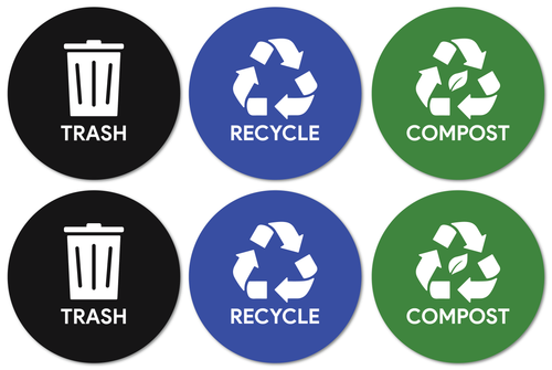 Sutter Signs Recycle, Trash, Compost Garbage Sticker Set (2 Stickers of Each)